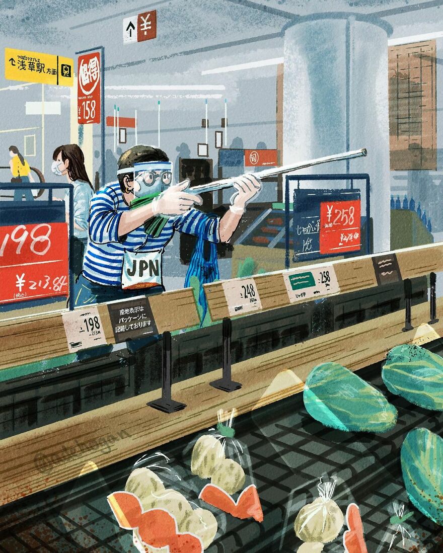 Artist Creates A Series Of Illustrations Showing The Daily "Olympics" Held By The People Of Tokyo ( 16 Pics)