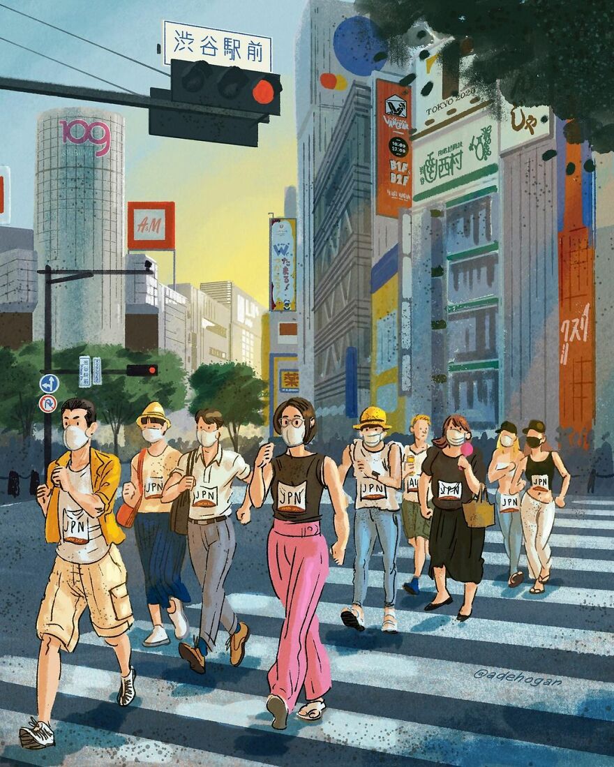 Artist Creates A Series Of Illustrations Showing The Daily "Olympics" Held By The People Of Tokyo ( 16 Pics)