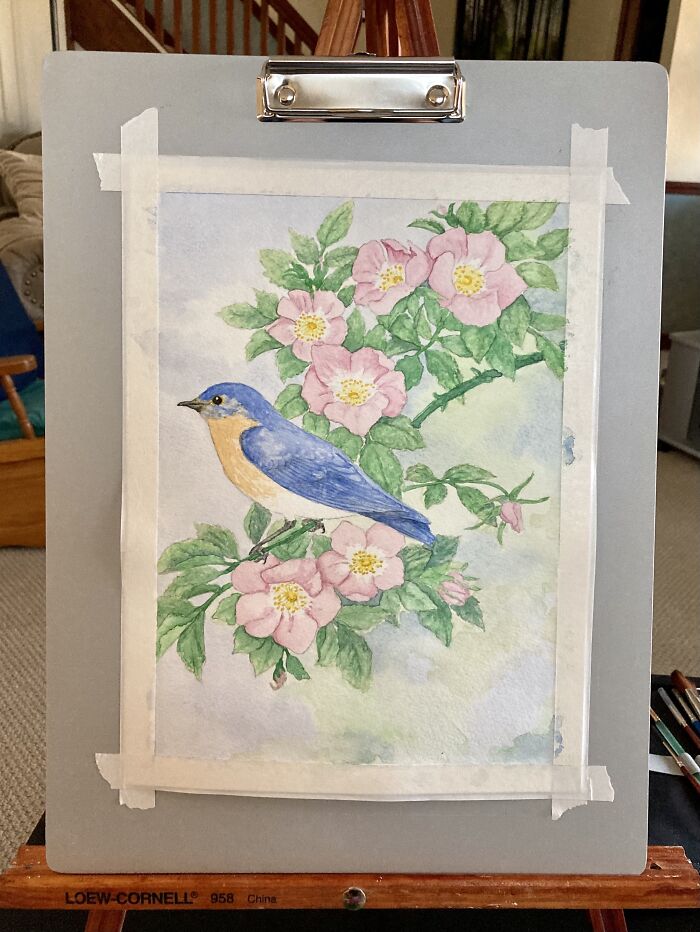 Bluebird And Wild Roses