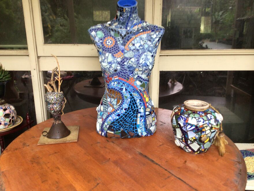 My Mum Is A Mosaic Artist And Loves To Create Amazing Artworks That She Upcycles From Skips And Creeks (No Animals Were Harmed In The Making Of These Artworks) My Mum Is A Mosaic Artist And Loves To Create Amazing Artworks That She Upcycles From Skips And Creeks (No Animals Were Harmed In The Making Of These Artworks)
