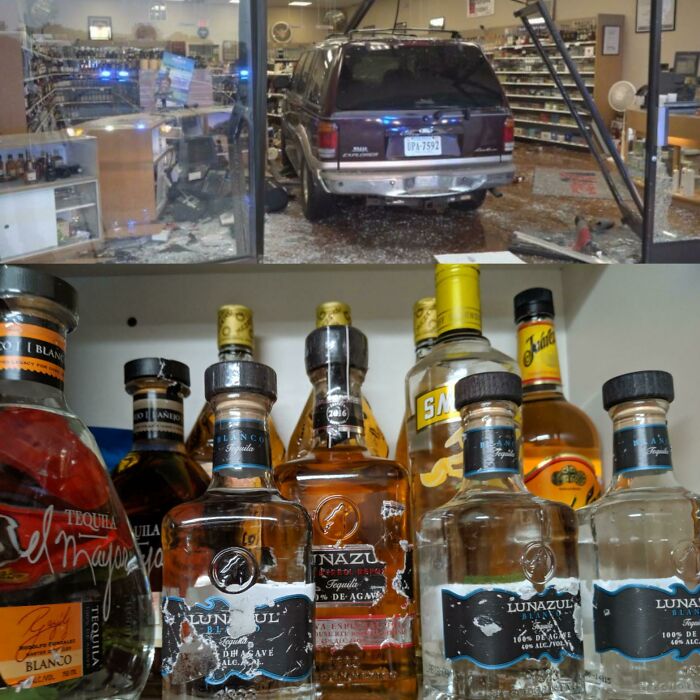 I Saw That Someone Crashed Into My Local Liquor Store So I Went To Check The Dumpster That Weekend. Found $215 Of Good Stuff That Will Last Me For A While!