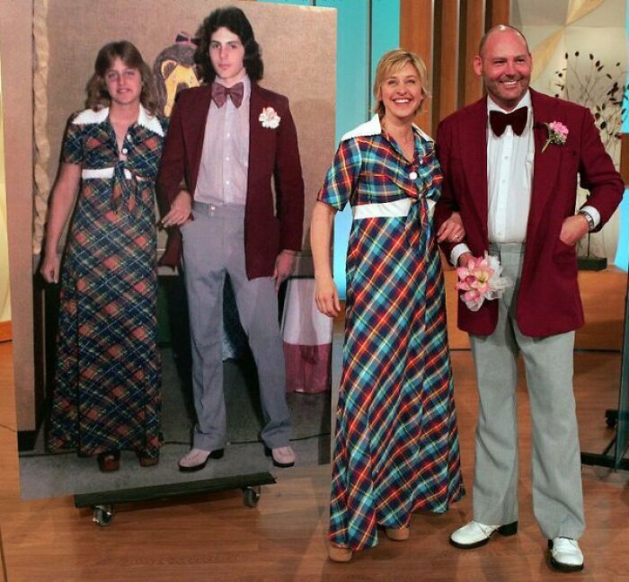 Ellen Degeneres And Her Prom Date Richard In 1976 And In 2005