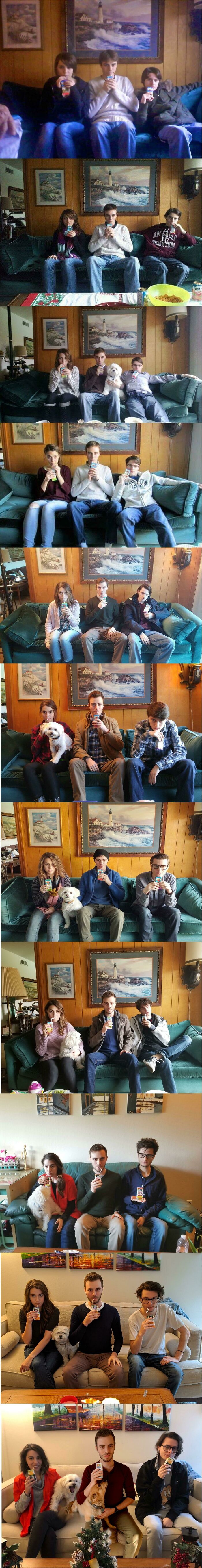 Every Year, My Siblings And I Take Our "Christmas Juicebox Photo". This Is Year 11, But I Didn't See Them Because Of Covid. So My Sister Photoshopped Me In!