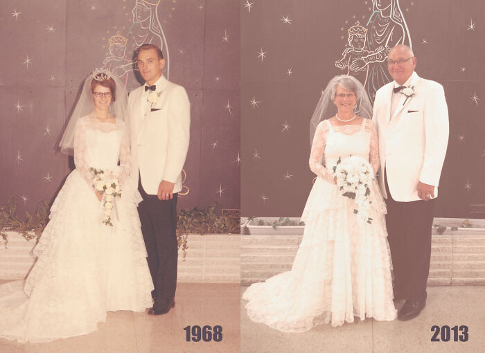 I Convinced My Parents To Reenact Their Wedding Photo 45 Years Later, Including The Same Dress