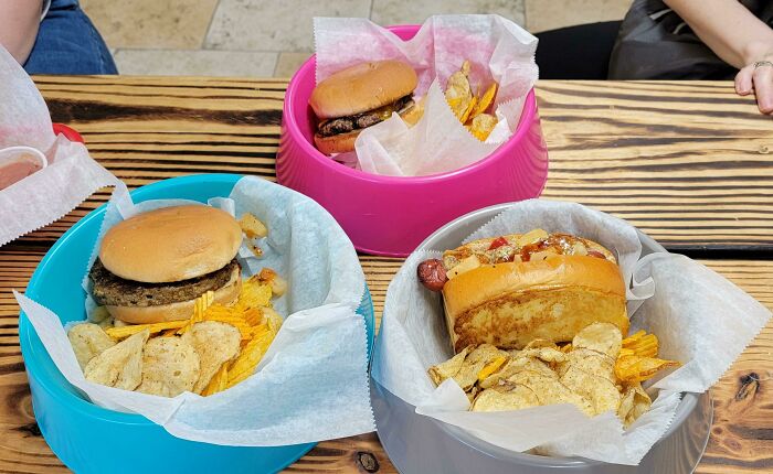 We Thought That They Allowed Dogs Here Until We Realized That The Bowls Are For Us!