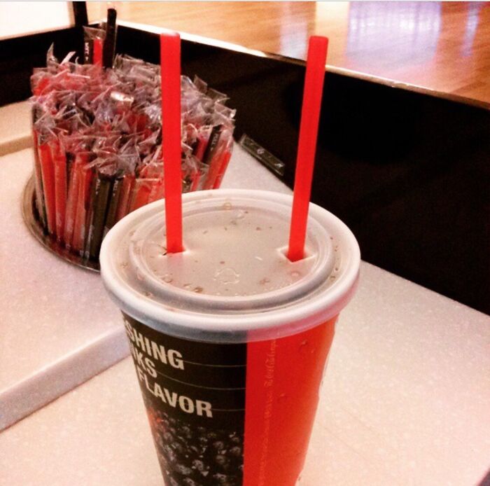 Movie Theater In Korea Have Two Strawholes On Their Lids