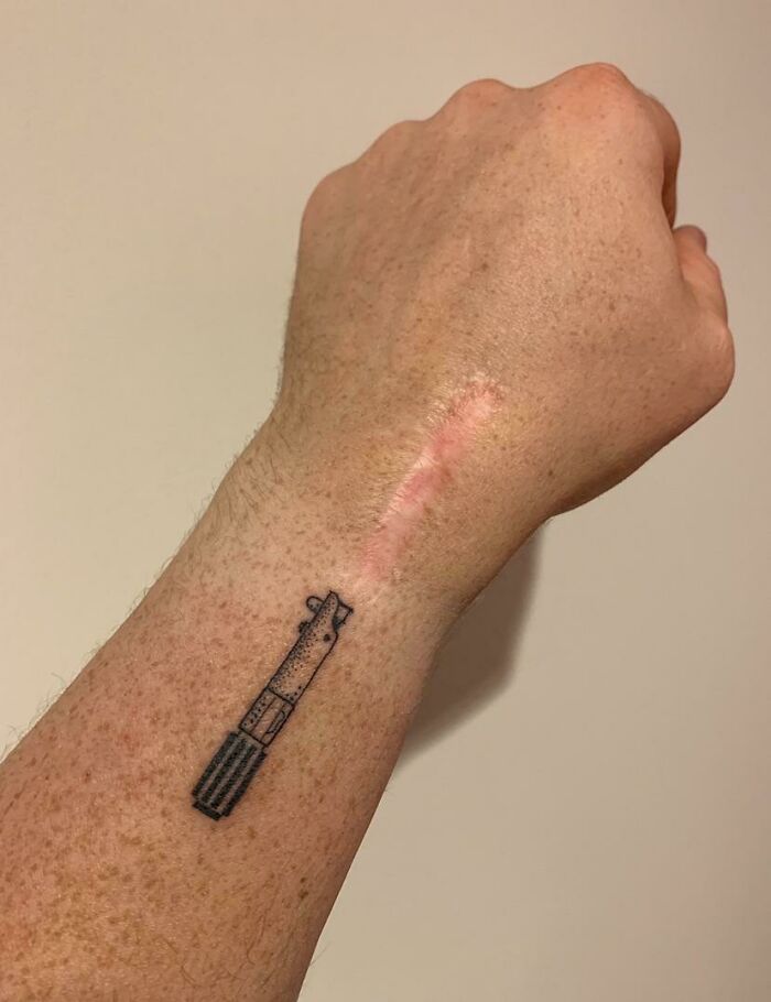 Just Got A Lightsaber Tattoo To Add To An Old Scar