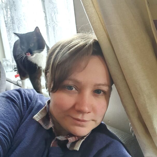 Taking A Selfie... Didn't See Dixi In The Background Until I Looked. Loving The "I Can Touch My Nose With My Tongue" Face