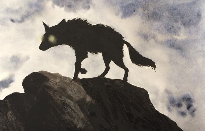 A Spooky Wolf Creature! I Did The Pattern On The Rocks With Clingfilm Then Peeled It Off