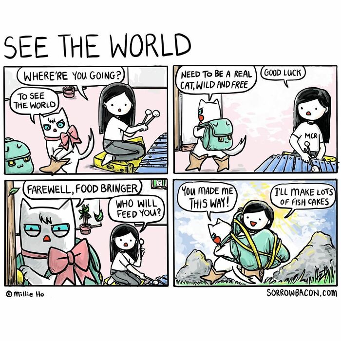 Comic strip about life’s random things featuring a cat and girl with funny twists by Sorrowbacon.