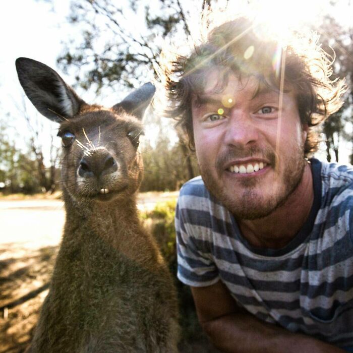 Twins Teaching My Kangaroo Friend How To Smile For His Date On Valentine's Day