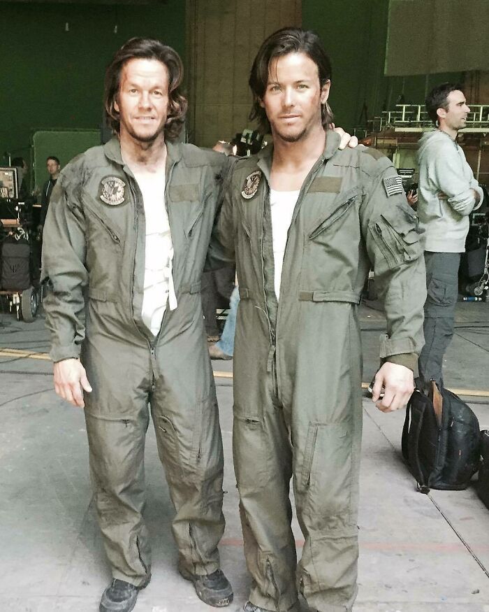 Mark Wahlberg And His Stunt Double On The Set Of Transformers: The Last Knight