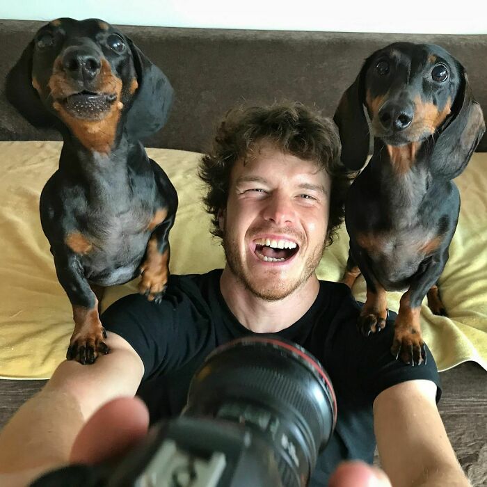 The Behind The Scenes Of A Selfie. Dachshund For Life, They Got Your Back