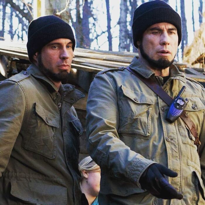Focused Energy. John Travolta And His Stunt Double Nick Loren Planning Out An Action Sequence