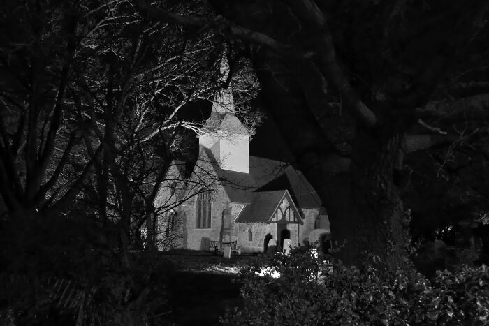 Long Exposure Of A Church Near Where I Live. It Was Completely Accidental But I Love How The Trees In The Foreground Are Framing It