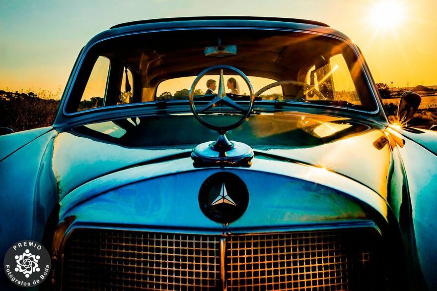 Elegant Wedding Portrait With A Mercedes By Ismael Peña