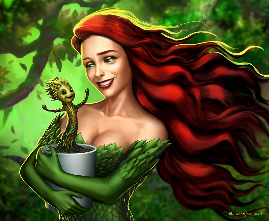 I Painted "Poison Ivy And Groot" As A Dc And Marvel Crossover