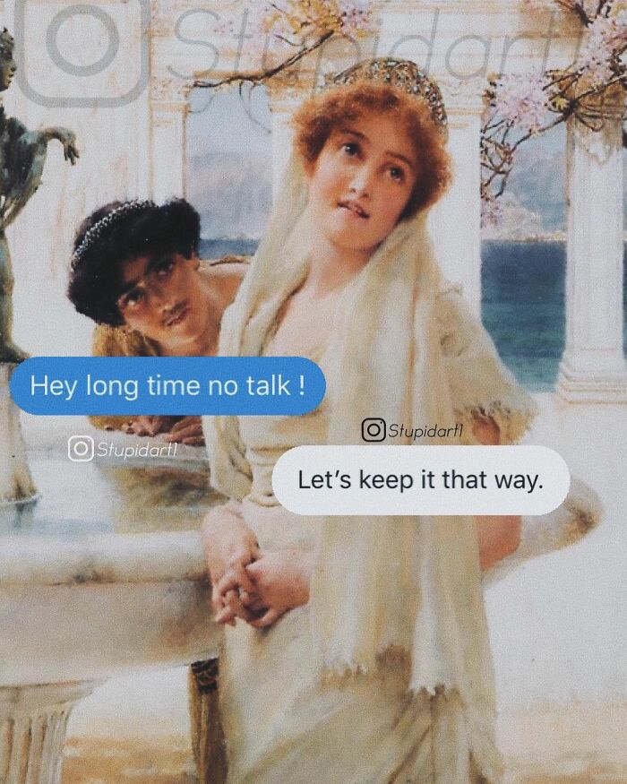 Classical painting edited with funny captions, featuring artist giving captions to paintings with deep and humorous touch.