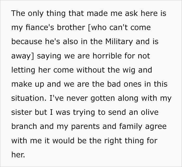 Guy Asks If It’s Wrong Of Him To Demand His Bald Sister Wears A Wig To His Engagement Party Guy Asks If It’s Wrong Of Him To Demand His Bald Sister Wears A Wig To His Engagement Party