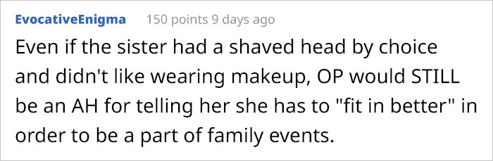 Guy Asks If It’s Wrong Of Him To Demand His Bald Sister Wears A Wig To His Engagement Party Guy Asks If It’s Wrong Of Him To Demand His Bald Sister Wears A Wig To His Engagement Party