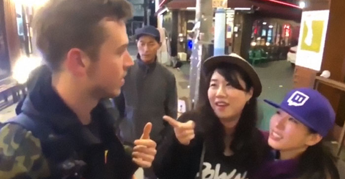 The Lady Wearing Black Was Being Followed By A Weirdo , She Noticed A Twitch/Youtube Streamer And Pretended To Be His Friend , His Reaction Is Quick