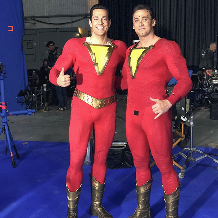 Zachary Levi And His Stunt Double Ryan Handley On The Set Of Shazam