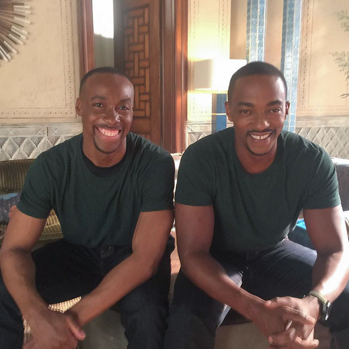 Anthony Mackie With His Stunt Double Aaron Toney