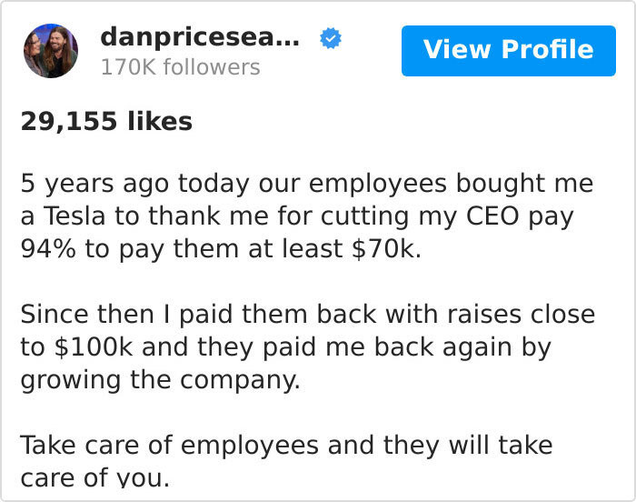 CEO Who Took A 90% Pay Cut To Raise His Staff's Minimum Salary To $70,000 Shares How It Changed Him And His Team CEO Who Took A 90% Pay Cut To Raise His Staff's Minimum Salary To $70,000 Shares How It Changed Him And His Team