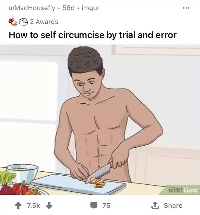 A WikiHow image of a person chopping food, humorously out of context with an unexpected caption.