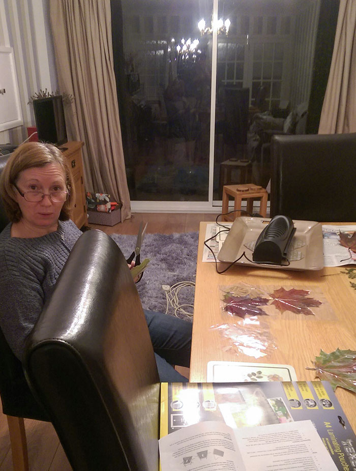 Mother Has Only Been Retired Two Months And Has Resorted To Laminating Leaves