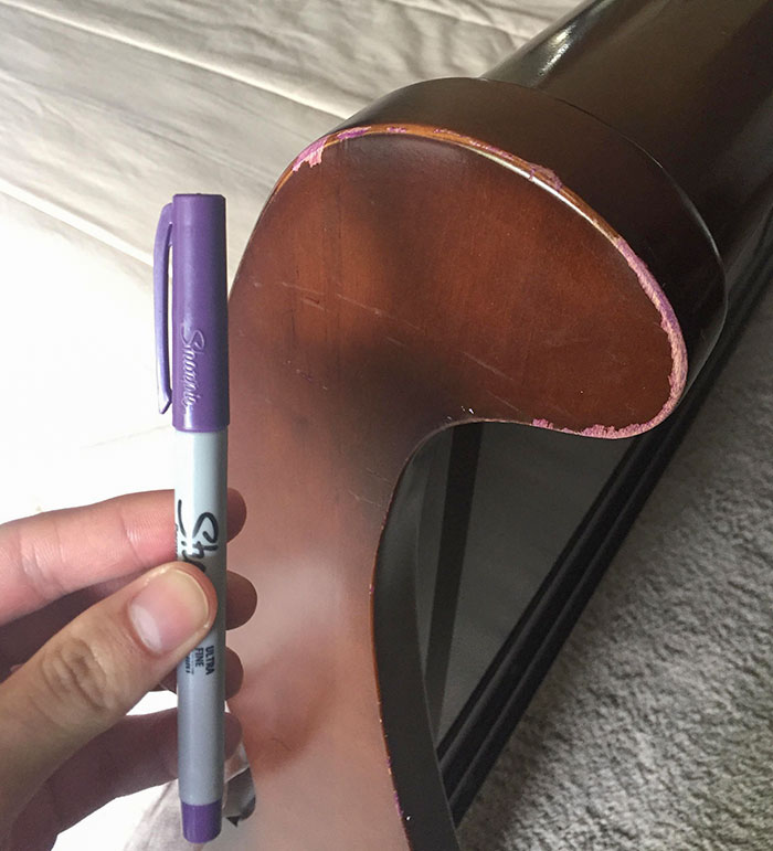 My Grandfather Came To Visit And "Fixed" All Our Furniture With This "Brown" Sharpie