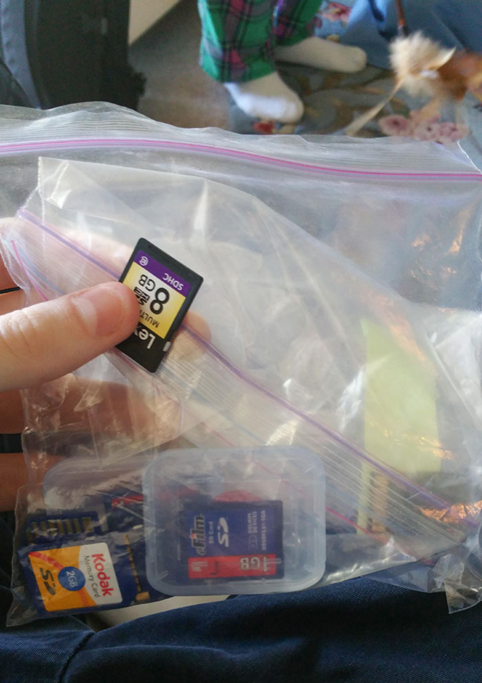 When My Grandmother Fills An SD Card On Her Camera, She Thinks It's Like A Roll Of Film And Puts The Old One In A Bag Until They're "Developed"