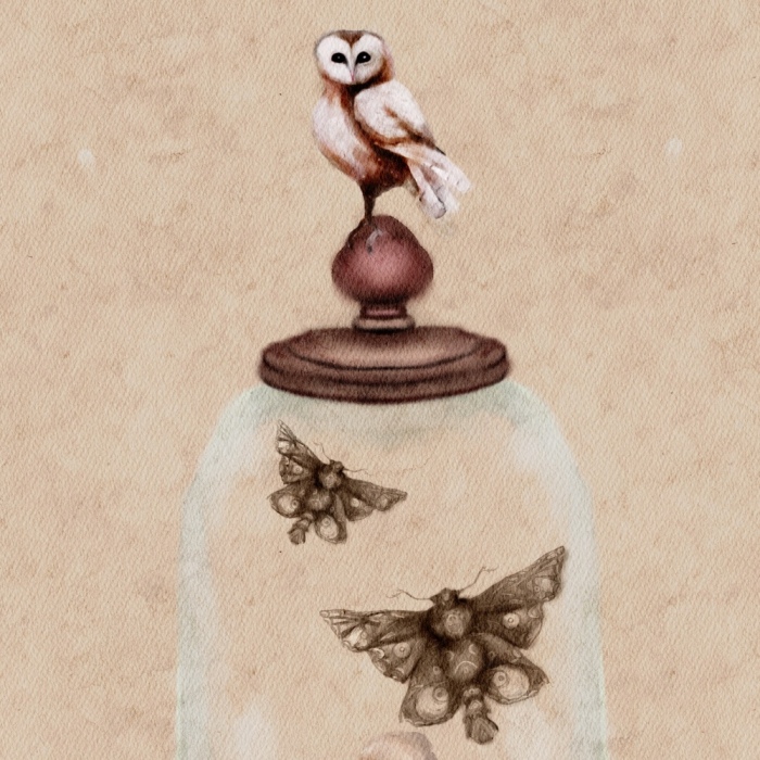 Halloween Watercolor Of Skulls, Animal Guardians, And Dangerous Moss