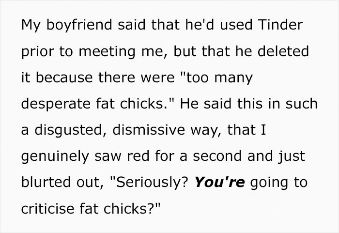 Woman Insults Her Obese Boyfriend's Weight After He Makes Sexist And Fat-Shaming Comments About Other Women Woman Insults Her Obese Boyfriend's Weight After He Makes Sexist And Fat-Shaming Comments About Other Women