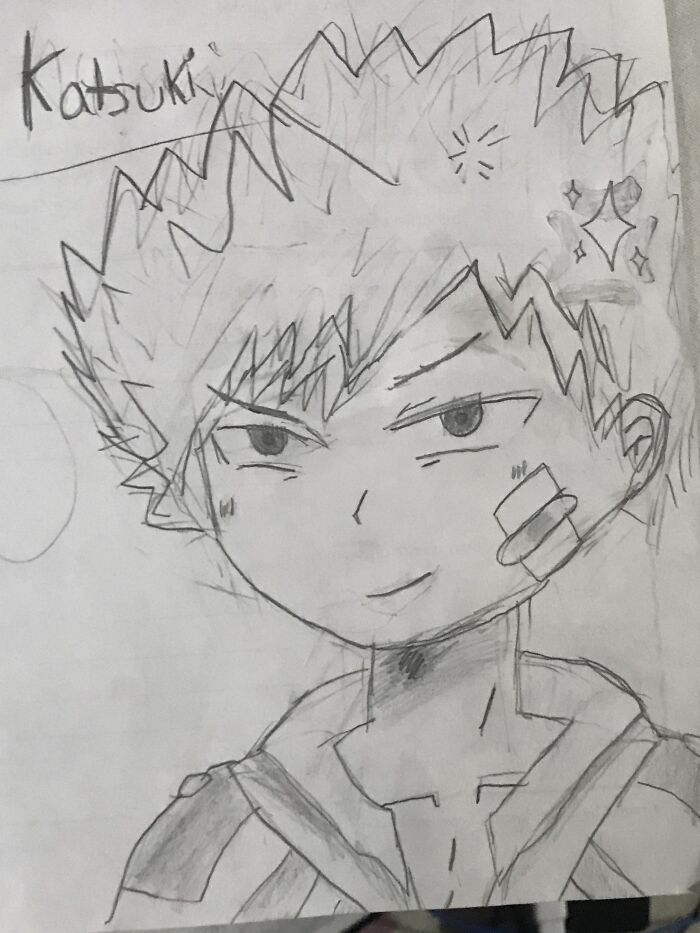 Katsuki Bakugo, From Mha. Drawn On A School Worksheet