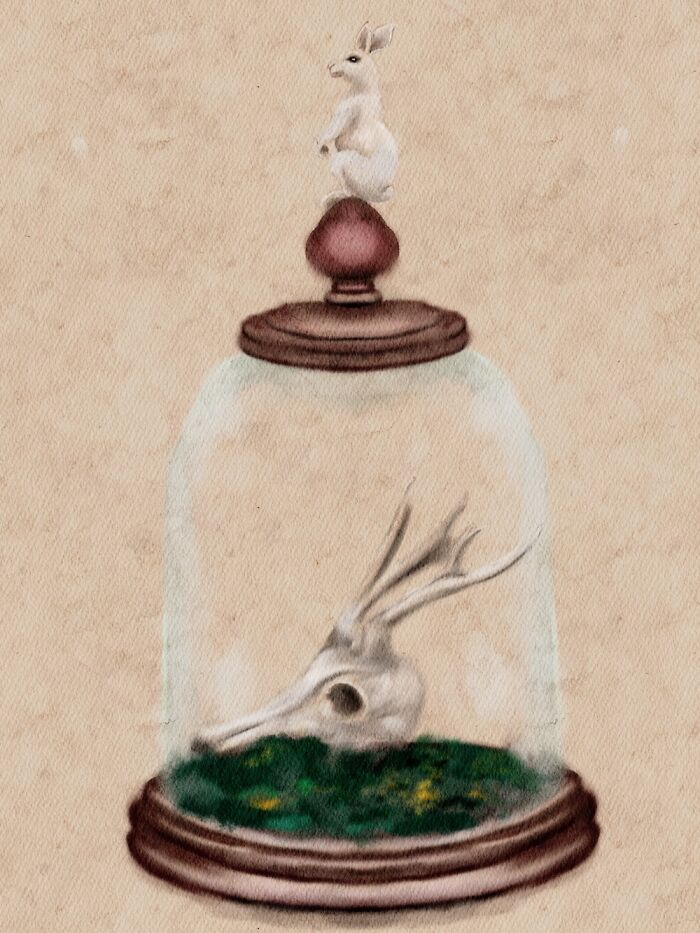 Halloween Watercolor Of Skulls, Animal Guardians, And Dangerous Moss