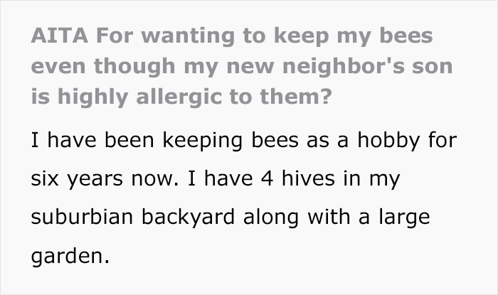 Neighbors Stand Up Against Beekeeper After They Refuse To Give Up Their Hobby For A Neighbor's Allergic Kid's Sake