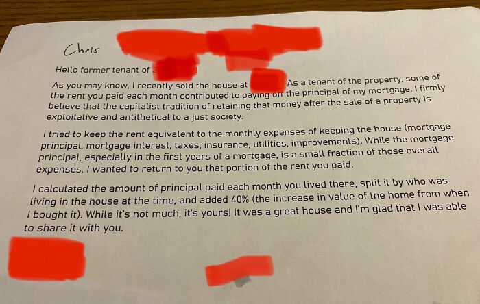Guy Shares His Incredible Landlord Story After Getting A Check For $2,500 As A 'Share' From Selling The House Guy Shares His Incredible Landlord Story After Getting A Check For $2,500 As A 'Share' From Selling The House