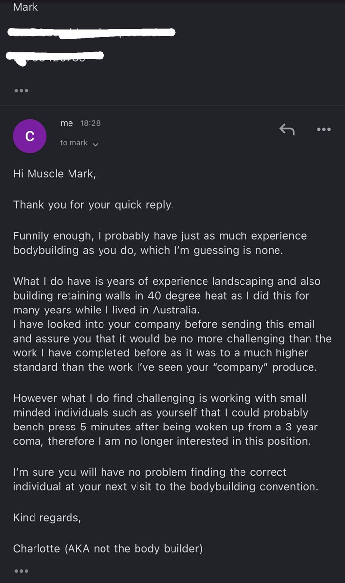 Woman Gets A Rejection Email From A Landscaping Company That Assumed She's Too Weak - Roasts Them In Her Response