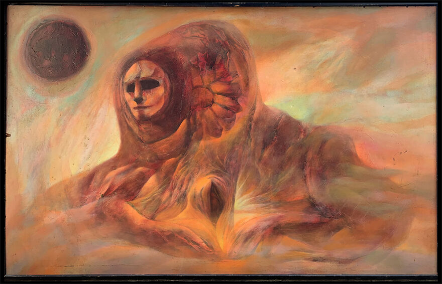 Burt Shonberg Title Unknown Circa 1958 - 1960 Casein On Panel 32 X 50 Inches. This Is Most Likely A Portrait Of Shonberg's Partner At The Time The Well Known Artist And Occultist Marjorie Cameron