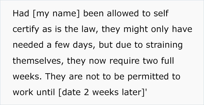Doctor Writes "The Most Passive-Aggressive Note" To Sign Off An Employee For 2 Weeks Instead Of 2 Days After Her Jerk Manager Illegally Threatens To Fire Her