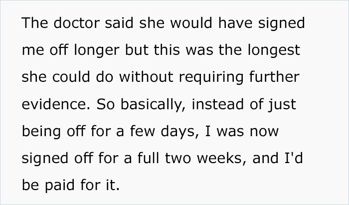 Doctor Writes "The Most Passive-Aggressive Note" To Sign Off An Employee For 2 Weeks Instead Of 2 Days After Her Jerk Manager Illegally Threatens To Fire Her