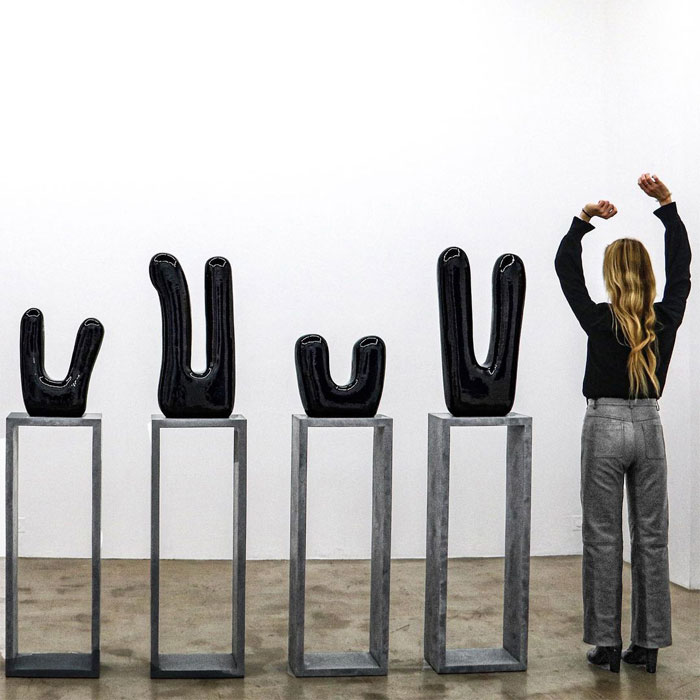 Claudia Comte From Left To Right : Sculpture 1: Donatello (Italian Rabbit 3), 2019 Sculpture 2: Properzia (Italian Rabbit 4), 2019 Sculpture 3: Michelangelo (Italian Rabbit 5), 2019 Sculpture 4: Leonardo (Italian Rabbit 1), 2019