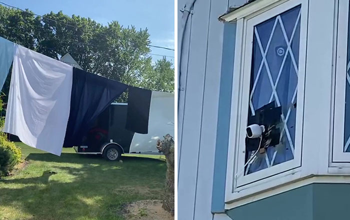 “She Called The Police And They Laughed”: Couple Hang Laundry Line To Block Neighbor’s View Of Their Home After She Installs 5 Cameras