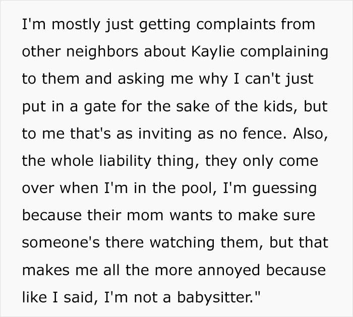 Woman Gets Tired Of Neighbor's Kids Showing Up At Her Pool Unannounced, So She Builds A Fence Which Then Infuriates The Kids' Mom