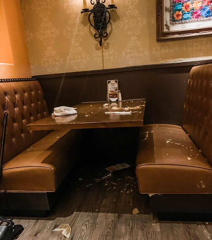 The People Who Sat Across From Us Left Their Booth Like This At The Restaurant We Were At