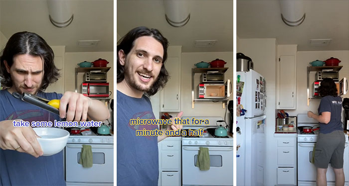 How To Clena The Microwave. Take Some Lemon Water. Microwave That For A Minute And A Half And It Should Wipe Out More Smoothly