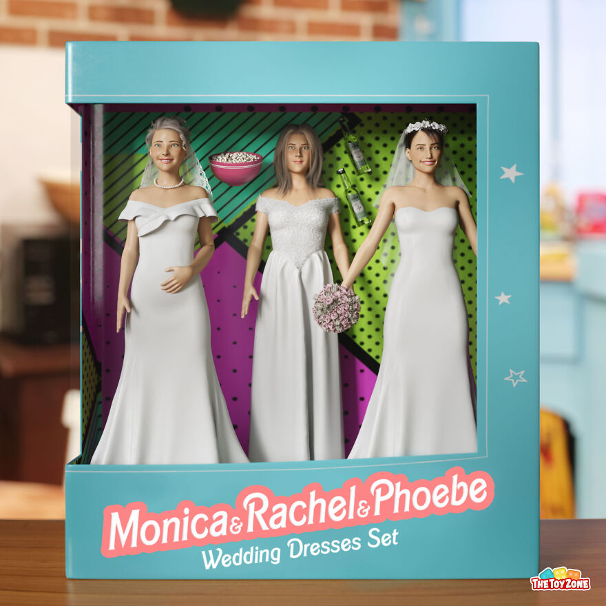 Monica, Rachel, And Phoebe: Girls Sat In Wedding Dresses