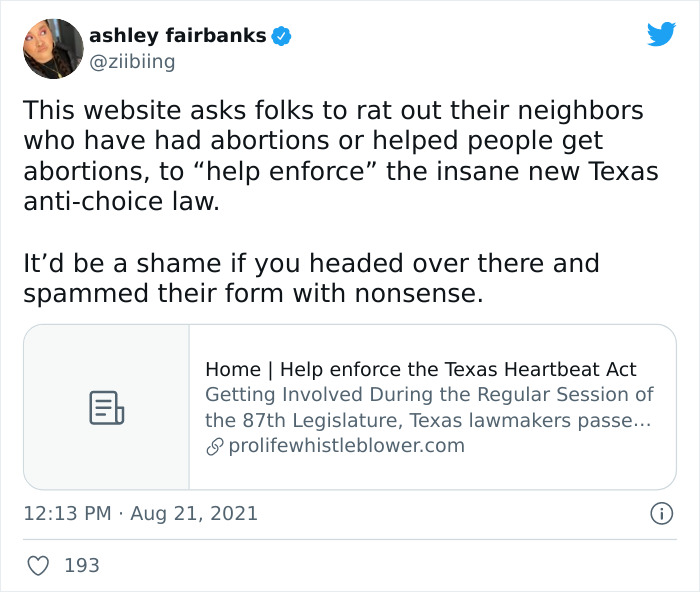 People Are Fighting Texas' Abortion Laws By Spamming The Anti-Abortion Tip Line Website In Masterful Ways People Are Fighting Texas' Abortion Laws By Spamming The Anti-Abortion Tip Line Website In Masterful Ways