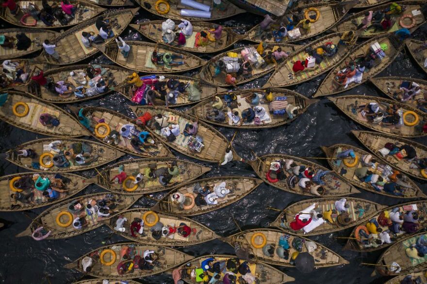 Boats Filled With Travelers Crossing The River To Their Workplace By Azim Khan Ronnie
